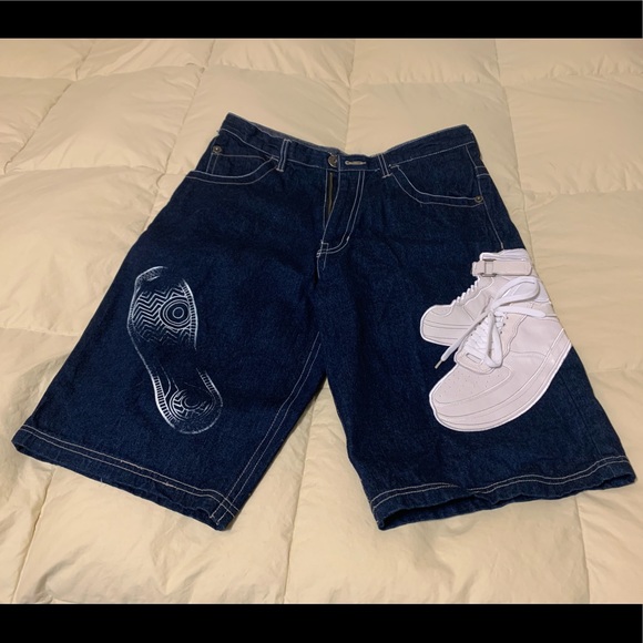 COPY - Raw Blue Denim Jean Shorts “Nike AF1” Size 34 New - Picture 2 of 6